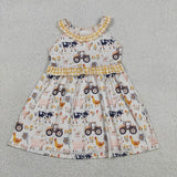 Matching girls farm yellow checkered clothing