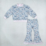 GLP3737 Baby girls pink plaid mock neck camo ruffle bell-pants outfits