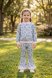 GLP3737 Baby girls pink plaid mock neck camo ruffle bell-pants outfits
