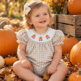 SR4280 baby girls pumpkin checkered short sleeve romper smocked