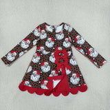 GLD1679 girls Christmas Santa long sleeve bow dress yoga