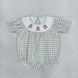 SR4280 baby girls pumpkin checkered short sleeve romper smocked
