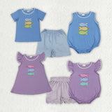 Matching  Baby boys girls  fish blue purple romper outfits embroidery