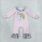Matching girls Thanksgiving turkey long sleeve flower clothing embroidery