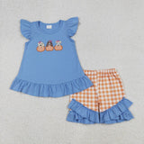 Matching  Baby boys girls pumpkin puppy blue clothing embroidery