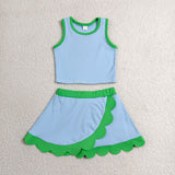GSD4021 baby girls blue green sleeveless scalloped skirt Outfits yoga