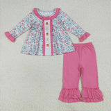 Matching girls fall Turkey Pumpkins long sleeve clothing embroidery