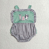 SR3866 baby girls farm black checkered romper