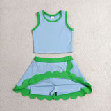 GSD4021 baby girls blue green sleeveless scalloped skirt Outfits yoga