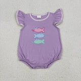 Matching  Baby boys girls  fish blue purple romper outfits embroidery