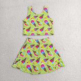 GSD2520 girls icecream green sleeveless skirt outfits yoga