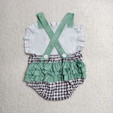SR3866 baby girls farm black checkered romper