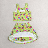 GSD2520 girls icecream green sleeveless skirt outfits yoga