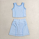 GSD2674 girls blue sleeveless skirt outfits yoga