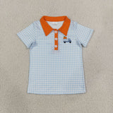 Matching Baby boys stripe button short sleeve top embroidery