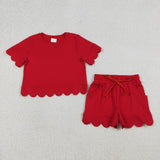 Matching Baby girls solid short sleeve scalloped shorts outfits