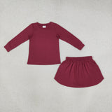 GLD1697 Girls solid Maroon long sleeve skirt Outfits