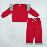 Matching Baby girls solid long sleeve ruffle outfits cotton