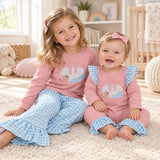 Matching girls pumpkin mouse long sleeve plaid clothing embroidery