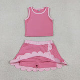 GSD4063 baby girls solid pink sleeveless scalloped skirt Outfits yoga