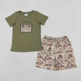 Matching Baby boys basket green short sleeves romper outfits embroidery