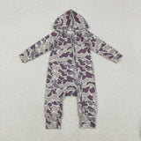 Matching Baby boys camo zipper hooded romper long sleeve