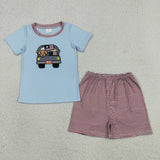 Matching Baby girls boys July Fourth short sleeve stripe shorts outfits embroidery