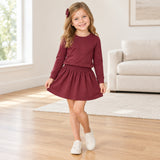 GLD1697 Girls solid Maroon long sleeve skirt Outfits