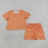 Matching Baby girls team short sleeve scalloped shorts outfits