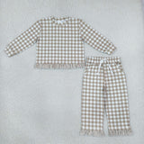 Matching  girls plaid long sleeve ruffle clothing