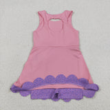 GSD3028 girls purple bow pink sleeveless Dress yoga