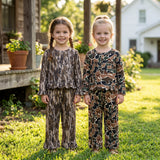 Matching girls camo long sleeves scalloped pants clothing