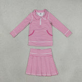 GLD1699 Girls pink stripe long sleeve zipper skirt Outfits yoga
