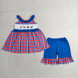 Matching  Baby boys girls Farm checkered romper outfits embroidery