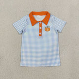 Matching Baby boys stripe button short sleeve top embroidery