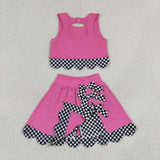 GSD3926 Girls rose sleeveless scalloped checkered skirt outfits yoga