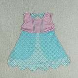 GSD2516 girls pink blue sleeveless scalloped Dress yoga