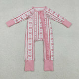 Matching Baby girls love bow pink romper pajamas