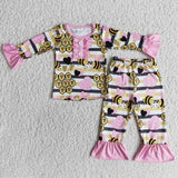 5.5  Matching Girls boys girls Valentine bee stripe pajamas