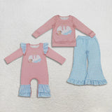 Matching girls pumpkin mouse long sleeve plaid clothing embroidery
