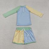 S0634 Baby boys long sleeve yellow blue short swimsuit