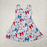 Matching Baby girls July Fourth bow sleeveless bow dress yoga