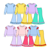 10.21 Pre-order girls princess ruffle  long sleeve bell pants outfits COTTON