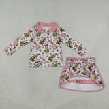 GLD1610 Baby Girls Christmas cartoon zipper pink long sleeve skirt  Outfits