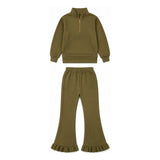 Pre-order girls solid long sleeve zipper outfits sweatshirt material