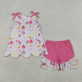 Matching Baby girls sleeveless flower short sleeve scalloped shorts outfits