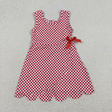 GSD3669 girls red checkered sleeveless bow dress yoga