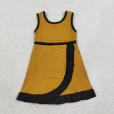 GSD4134 girls yellow sleeveless black floral dress yoga