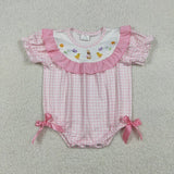 Matching Easter girls bunny chicken pink blue checkered romper