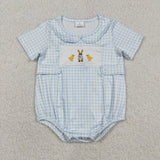 Matching Easter girls bunny chicken pink blue checkered romper